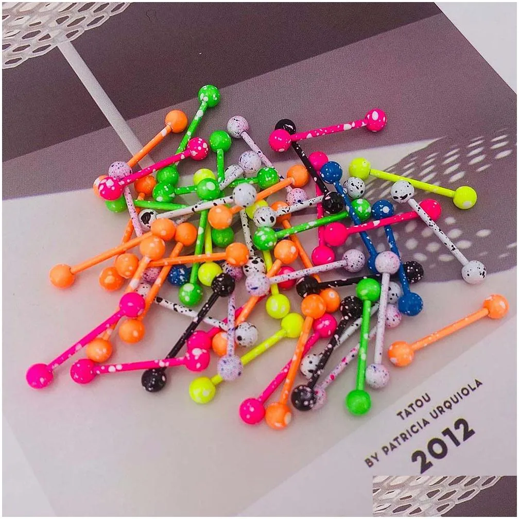 10pcs/lot sexy mixed colorful tongue rings surgical stainless steel piercing tongue studs for women men body piercing jewelry