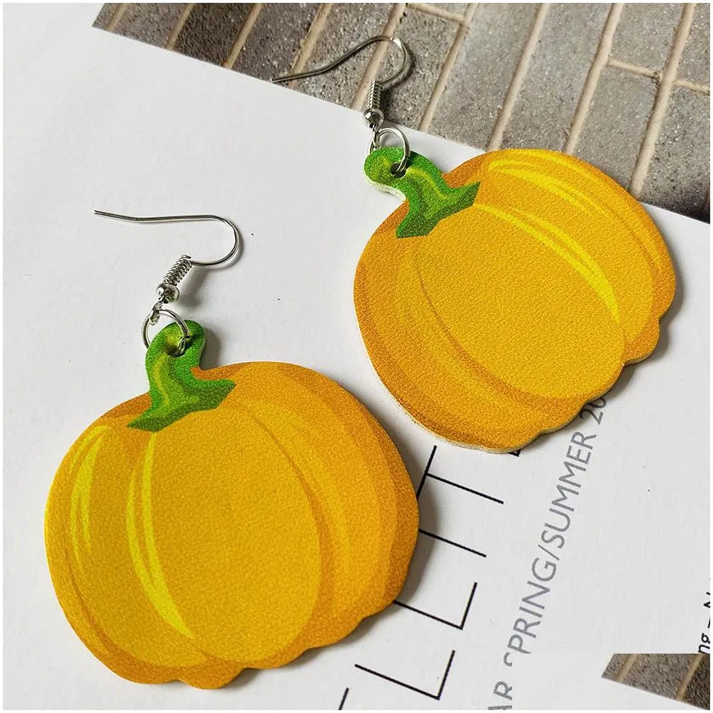 wholesale pu artificial leather double-sided printing dangle earrings halloween exclusive gift for women