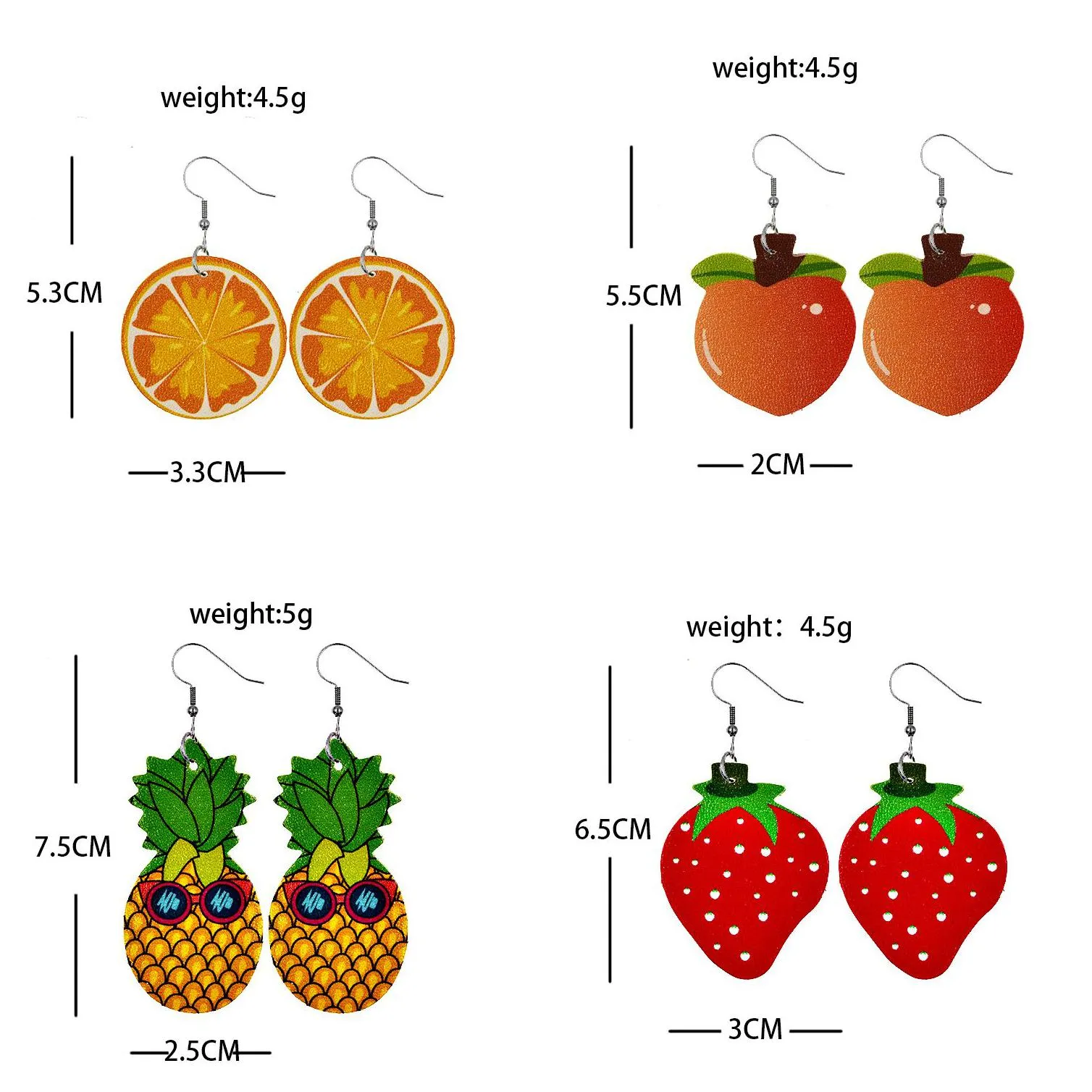 2021 new tropical fruit earrings strawberry kiwi orange cucumber dragon  pineapple earrings for women jewelry gift