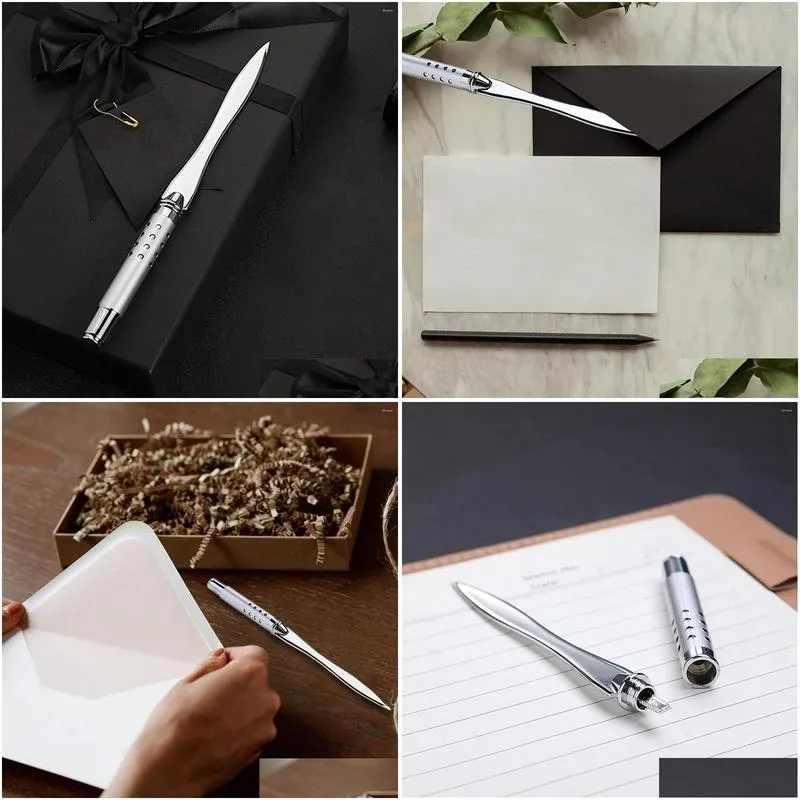 Notepads Wholesale Metal Letter Opener Envelope Slitter Paper Knife Office Plated Ergonomic Grip Handle Office School Business Industr Dhlzr