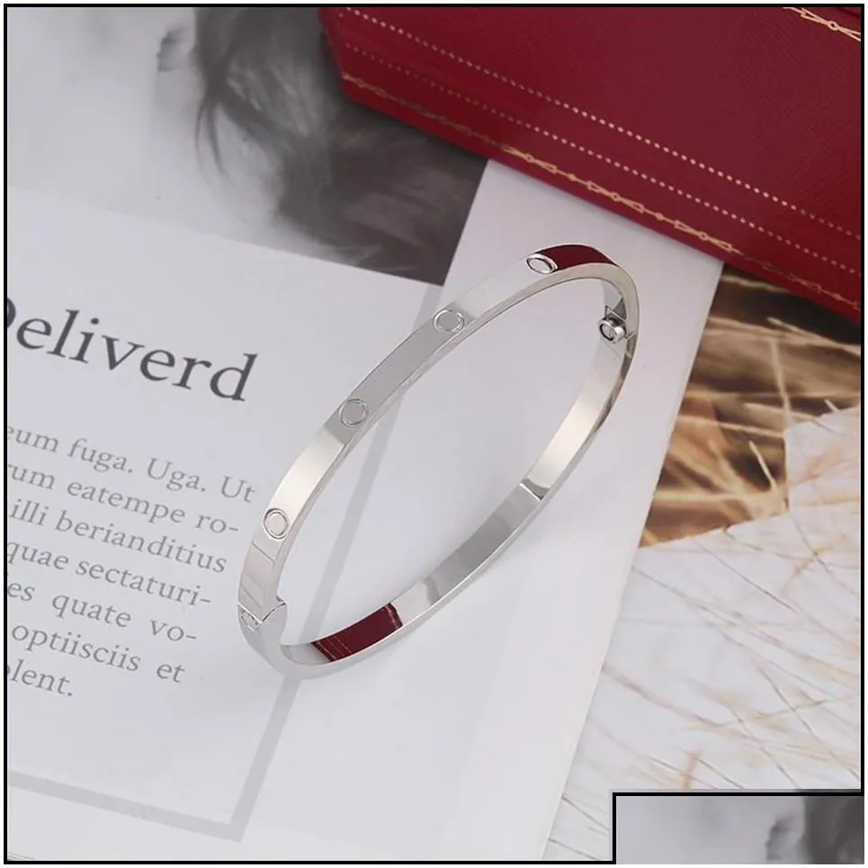 Jewelry Bangle High Edition Screwdriver Slim Love Bracelets Bangles For Women Men 316L Titanium Steel Cubic Zirconia 16Cm 18Cm Designe Dhtal