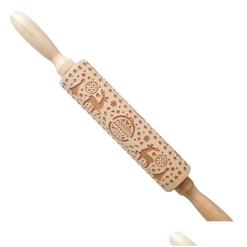 8 designs embossing christmas rolling pin wooden christmas engraved carved embossing rolling pin dough stick baking kitchen pastry