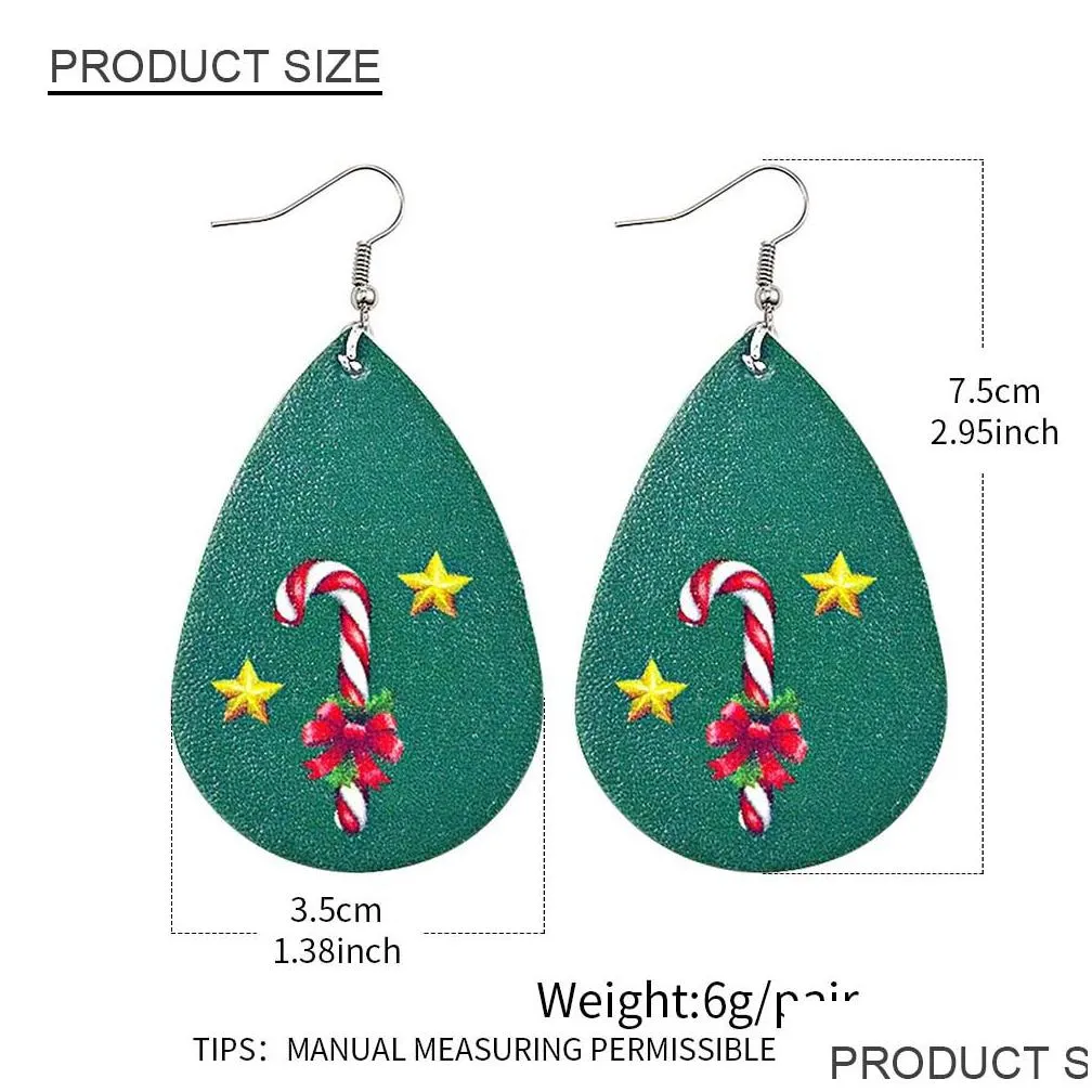 christmas tree snow deer design pu leather dangle earring jewelry for women girls fashion holiday gift