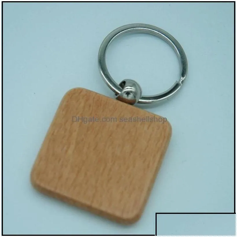 Jewelry 6Designs Blank Wooden Key Chain Rec Heart Round Diy Carving Keyring Wood Keychain Tags Gifts Drop Delivery 2021 Keychains Fash Dhlfc