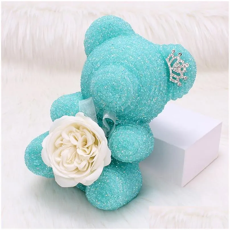 Decorative Flowers & Wreaths Decorative Flowers Wreaths Crystal Diamond Rose Bear With Emated Soap Flower And Crown Birthday Wedding P Dh5Vv