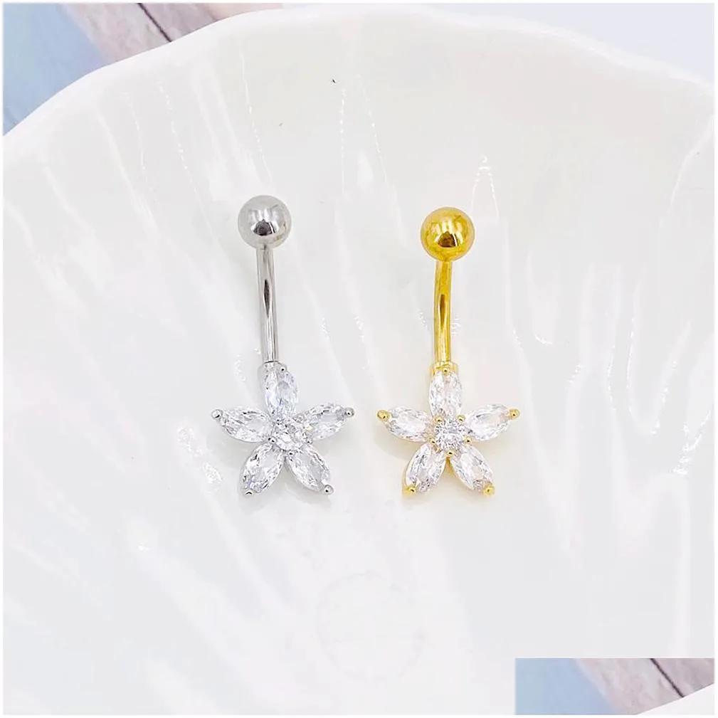 surgical steel navel piercings belly button rings fashion star shape crystal navel ring sexy navel earring piercing body jewelry