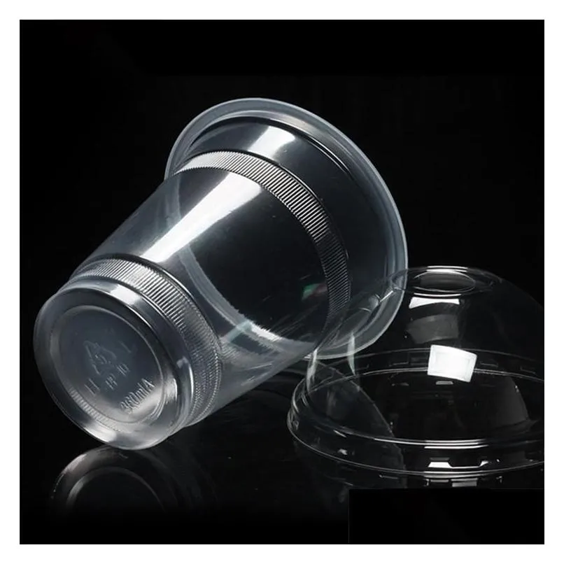 360ml drinkware cup with cap hard plastic disposable cup food fruits juice cup transparent large capacity t2i223