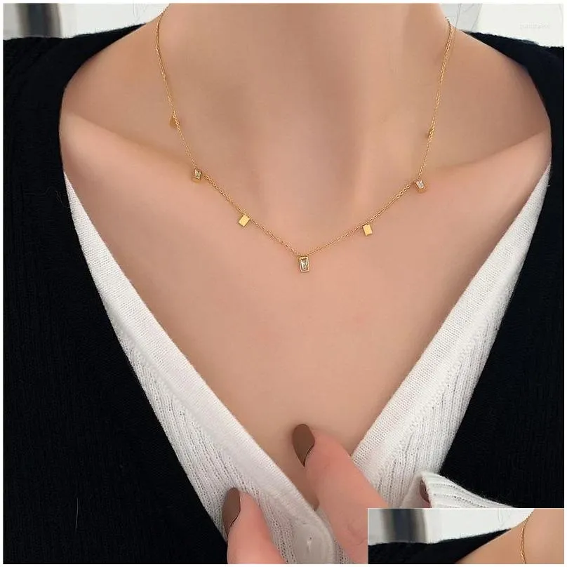 Pendant Necklaces 2023 Dainty Water Drop Triangle Rectangle CZ Zircon Charm Choker Necklace For Women Stainless Steel Gold Plated