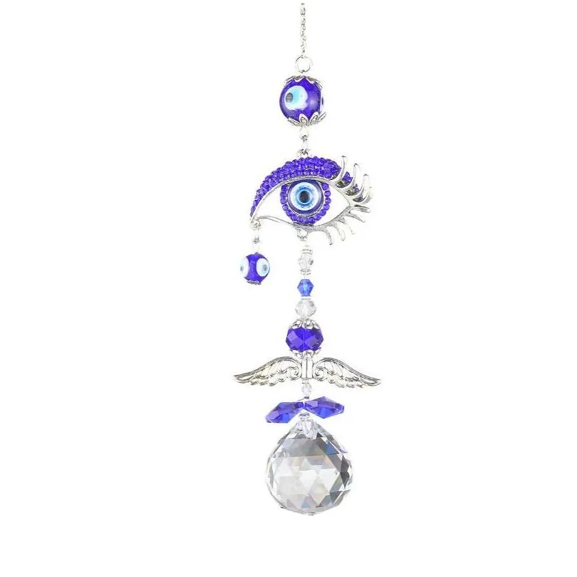 Garden Decorations Garden Decorations Blue Evil Eye Crystal Sun Catcher Pendant Prism Ball Ornaments For Window Home Decor Home Garden Dhj61