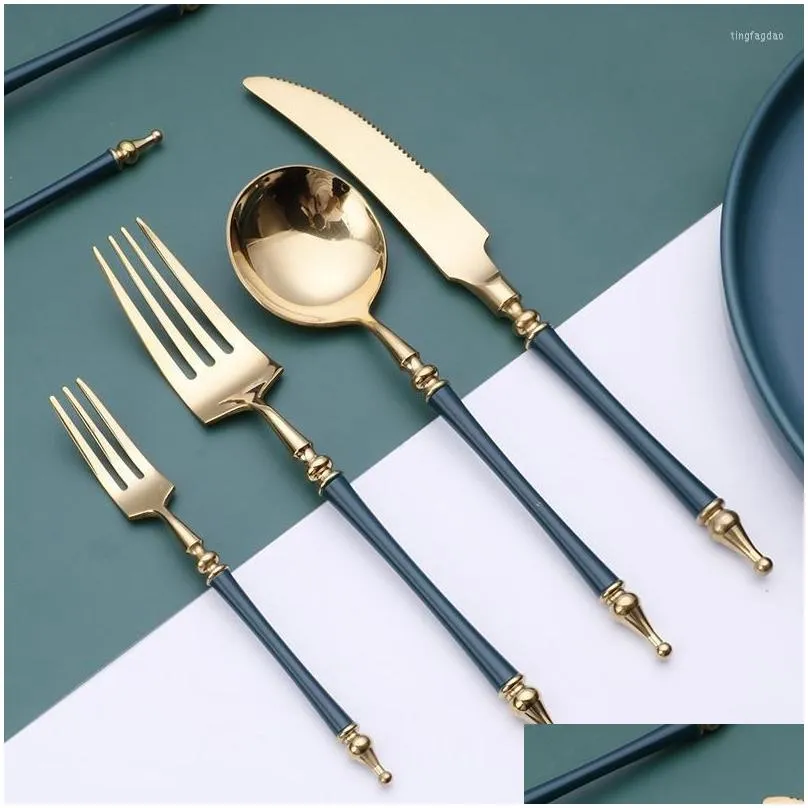 Dinnerware Sets Dinnerware Sets Fine Simple Metal Cutlery Set Steak Western Four-Piece Coffee Spoon European El Golden Tableware Separ Dhbal