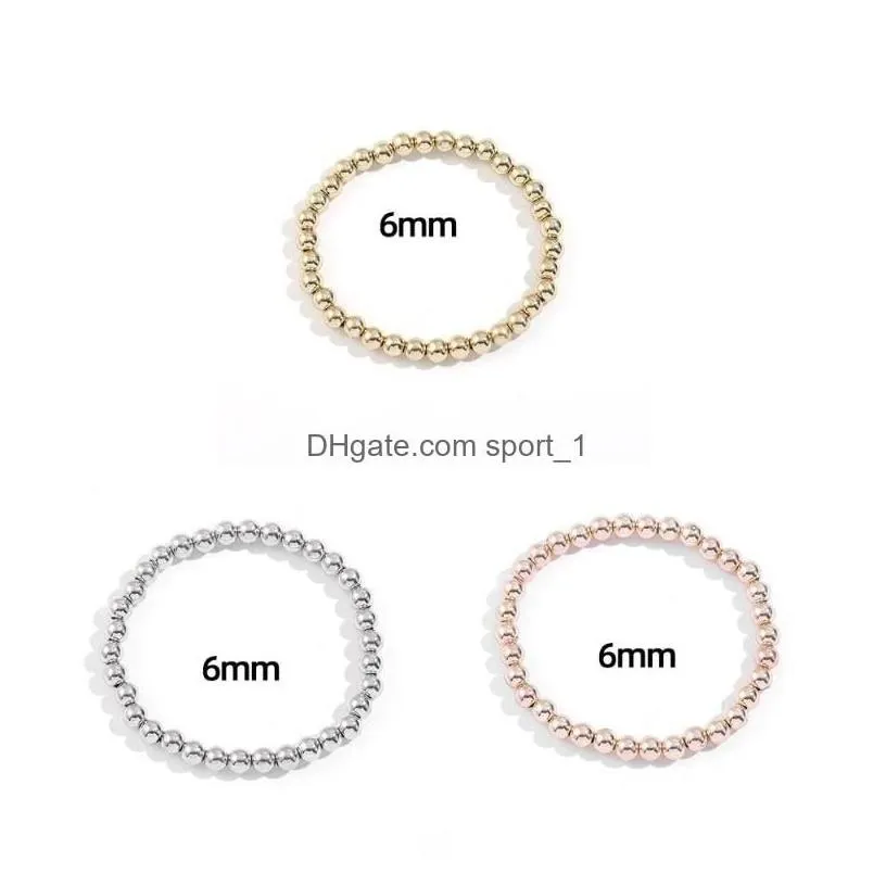 Beaded Strand 6Mm 8Mm 10Mm Gold Color Beads Bracelet For Women Trendy Statement Big Round Handmade 3Pcs/Set Fashion Jewelry Drop Del