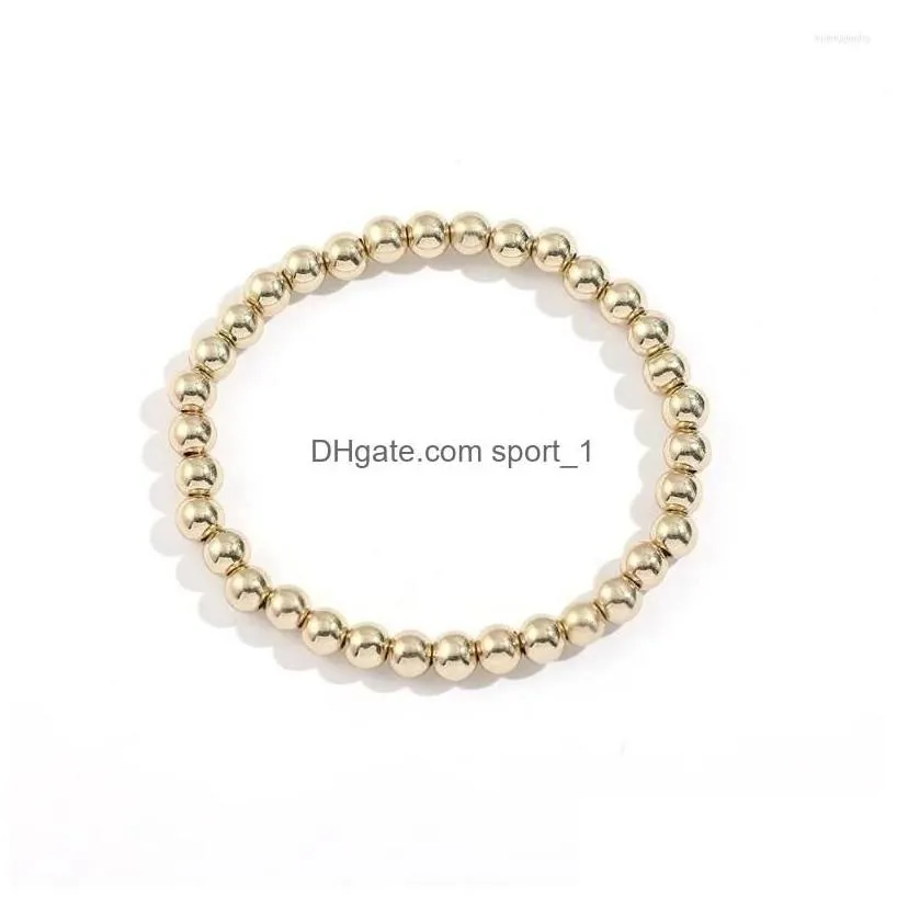 Beaded Strand 6Mm 8Mm 10Mm Gold Color Beads Bracelet For Women Trendy Statement Big Round Handmade 3Pcs/Set Fashion Jewelry Drop Del
