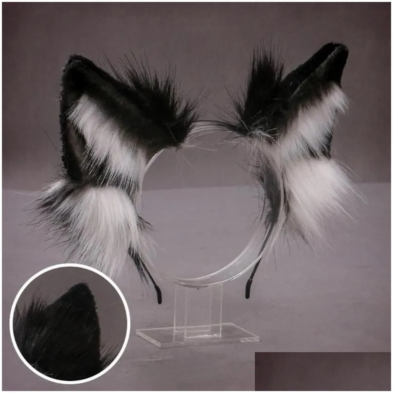 other event party supplies lovely faux fur wolf cat ears headband realistic furry animal hair hoop lolita anime masquerade cosplay