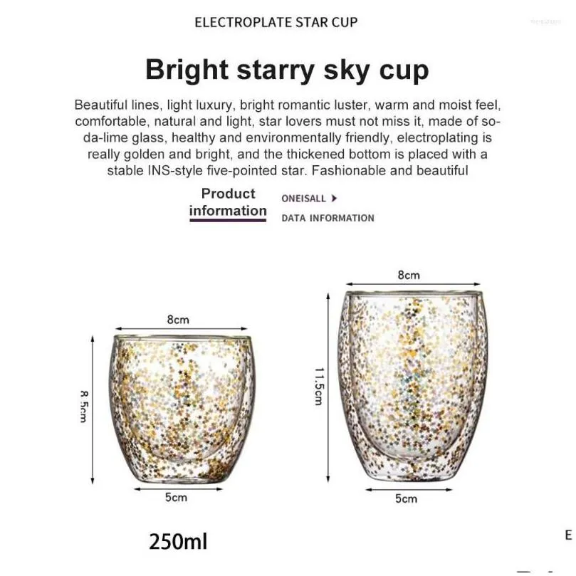 Wine Glasses Wine Glasses Modern And Simple Double-Layer Glass Cups Bright Starry Sky Coffee Mugs Personality Couple Heat-Resistant Te Dhcpo