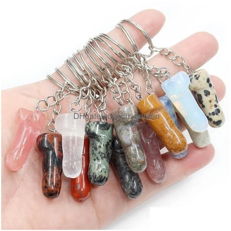 keychains man penis pendant for natural stone genitalia shaped pendants car keyring hanging jewelry funny women friends gifts