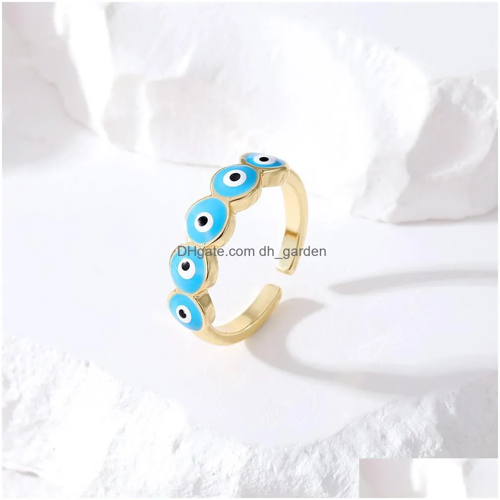 fashion evil eye beads finger ring for women men couple colorful lucky turkish blue eye adjustable party wedding jewelry