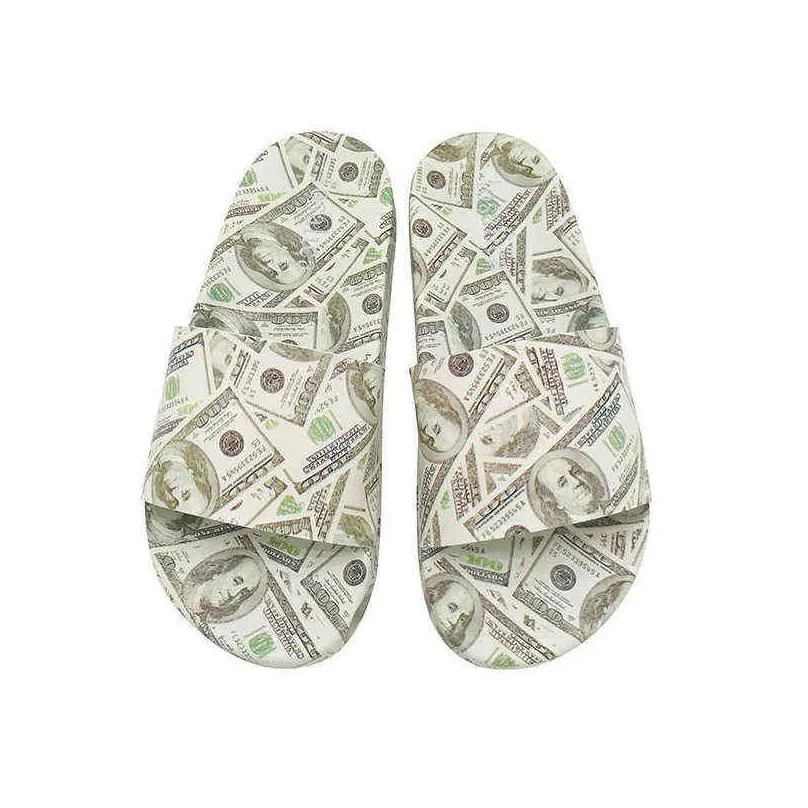 fashion women men slippers summer beach flip flops flat slides money usd dollar design luxury ladies slides wholesale y220719