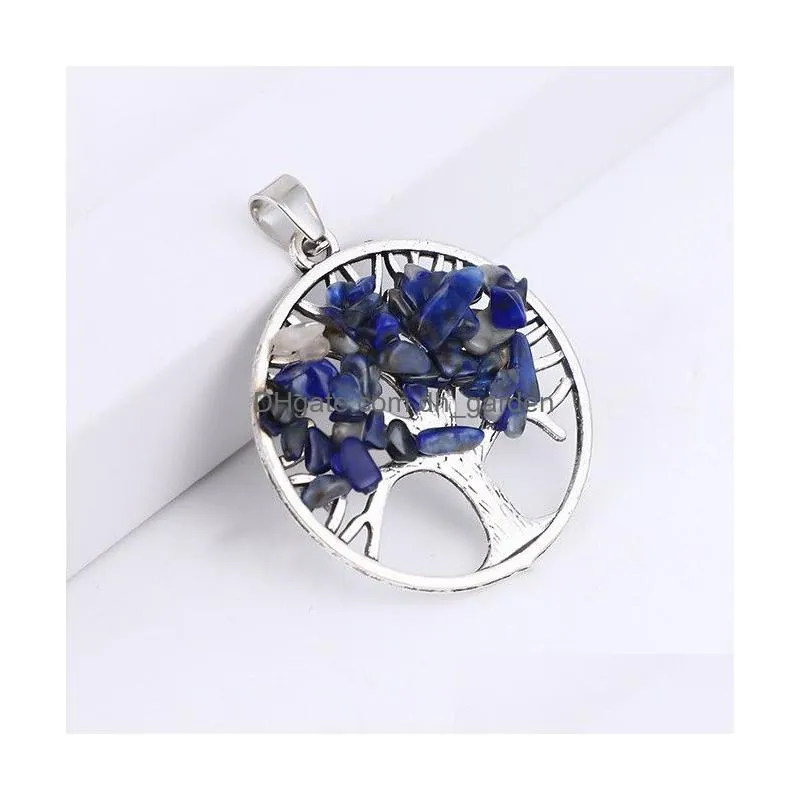 alloy tree of life gravel stone pendant energy rose quartz chip bead girls women gift necklace jewelry making wholesale