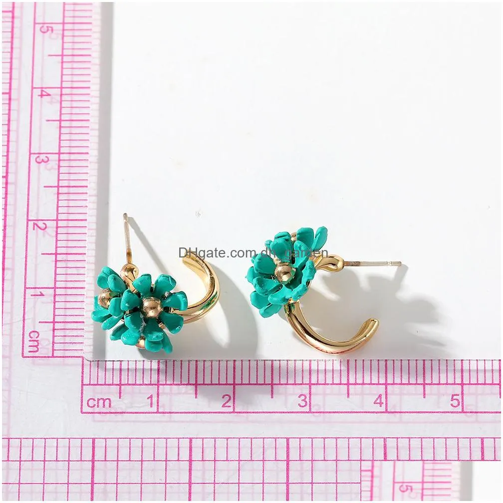 gold metal hoop earrings pastoral  style flower trendy ear stud girl travel earrings street phoot jewelry