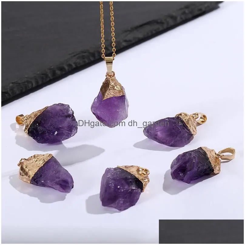 gold plated natural druzy amethyst pendant irregular crystal raw stone charms for necklace earrings jewelry making accessory