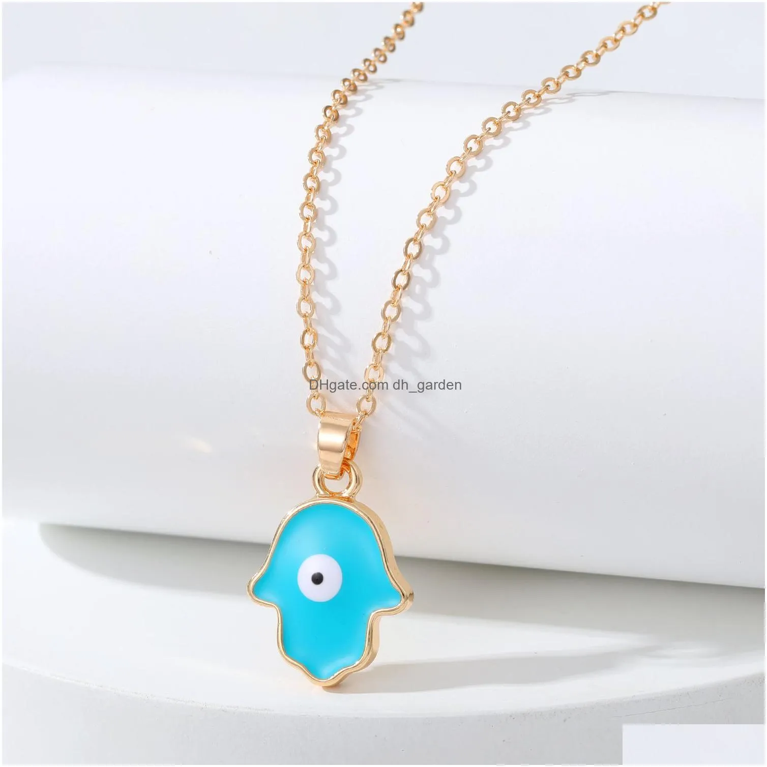 colorful turkish blue evil eye palm hand pendant necklace for women new trendy lucky eye clavicle chain choker wedding jewelry