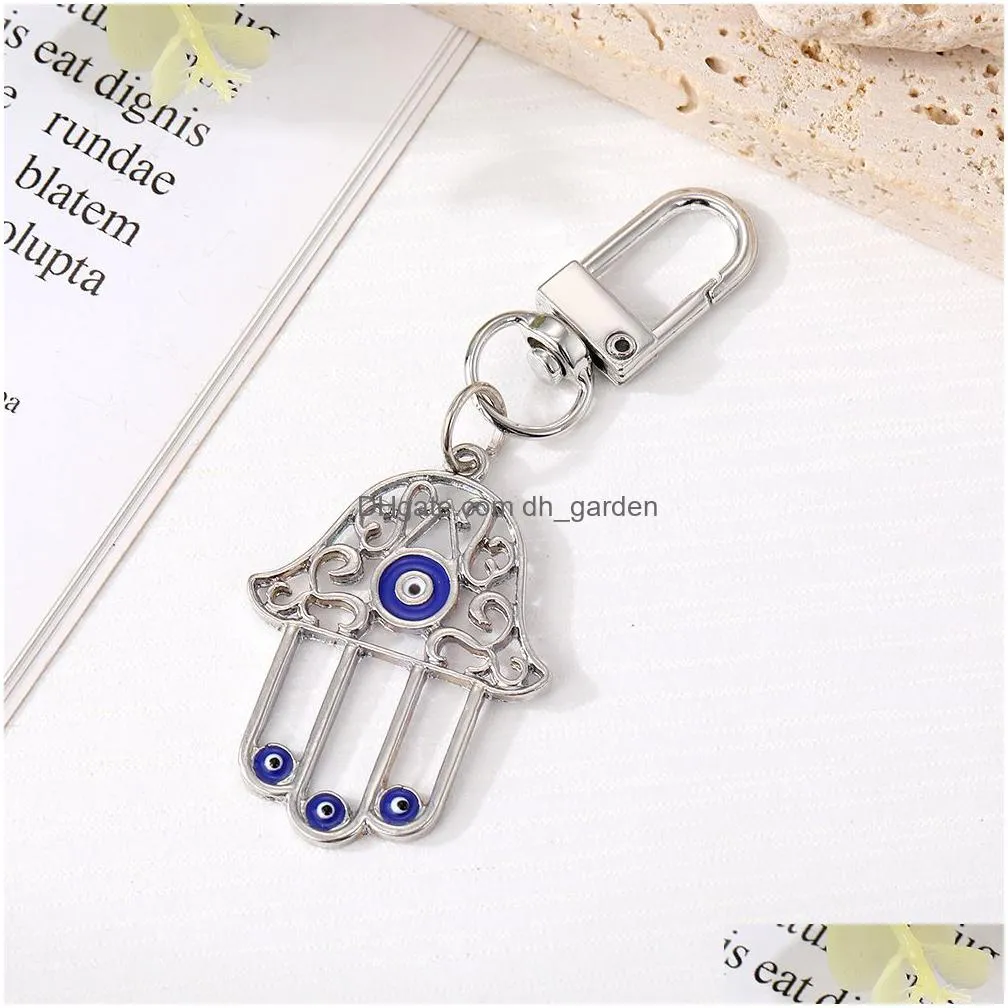 evil eye hamsa hand owl keychain key ring for women men hollow fatima hand blue eye bag car key accessories