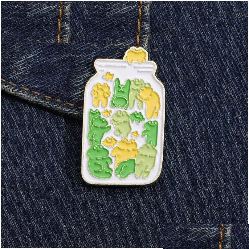 animals cute frog bottle enamel pin brooch cartoon metal badge hats bag backpacks custom men women sweater accessories gift