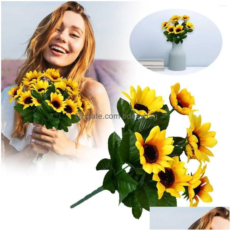 decorative flowers fall fabric garland floral stems artificial sunflowers bouquet with leaves silk for home office parties and