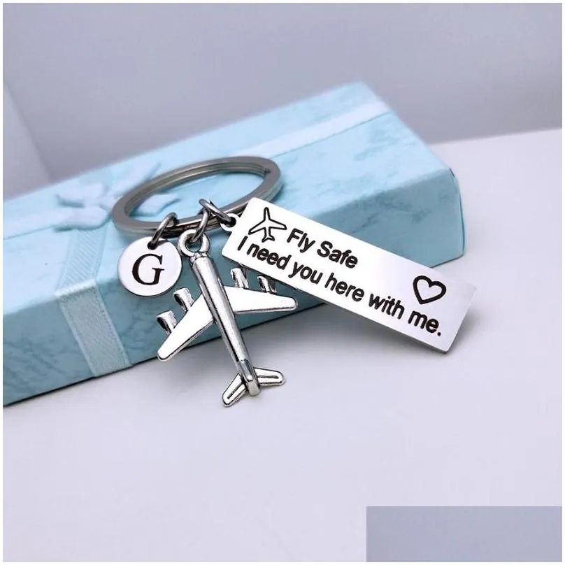 keychains custom initial a-z letters airplane key chain drive safe keychain couples men boyfriend flight attendant gift keyring