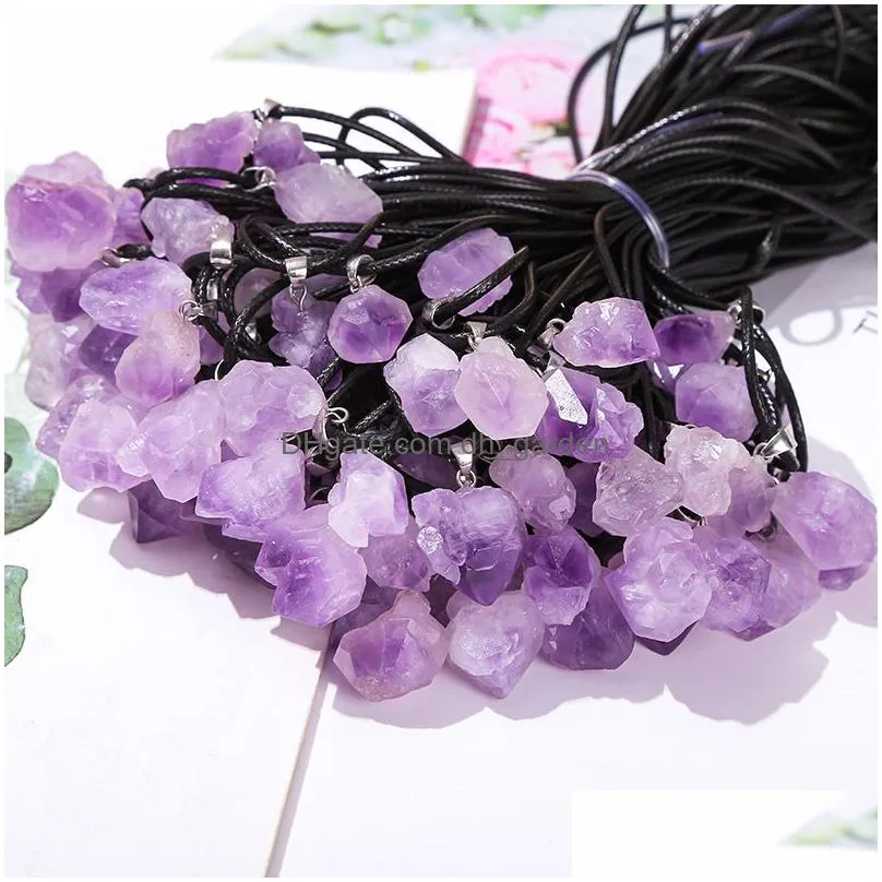 100pcs irregular rough amethyst stone fluorite quartz pendant necklace bulk