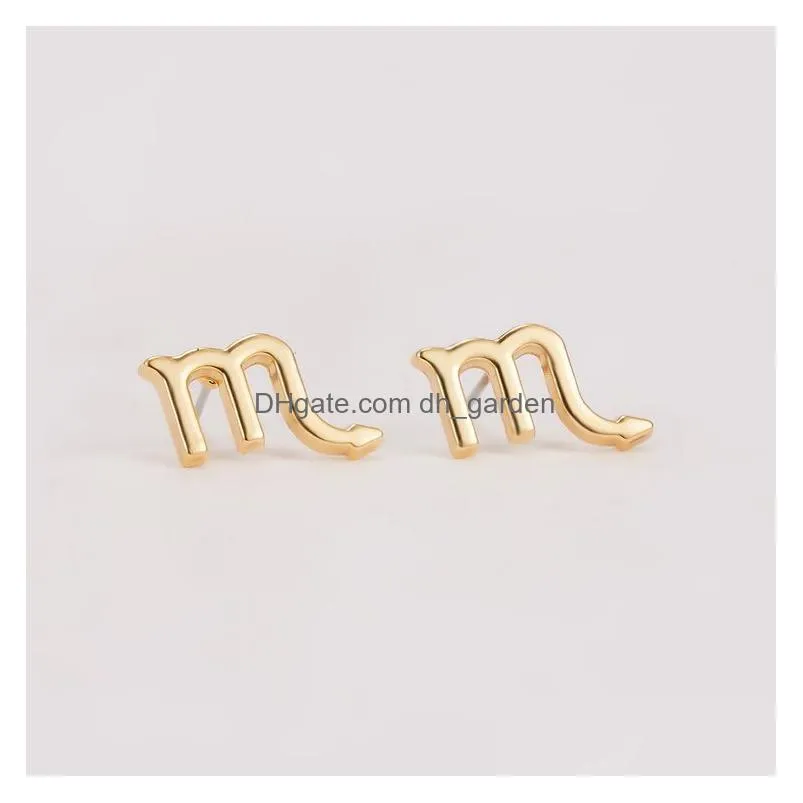 12 zodiac gold stud personality symbol twelve constellation earrings for women girl party jewelry