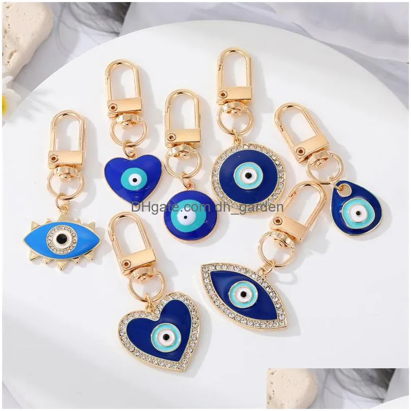 gold turkish evil eye keychain keyring women men blue enamel lucky eye bag car phone charm pendant key ring