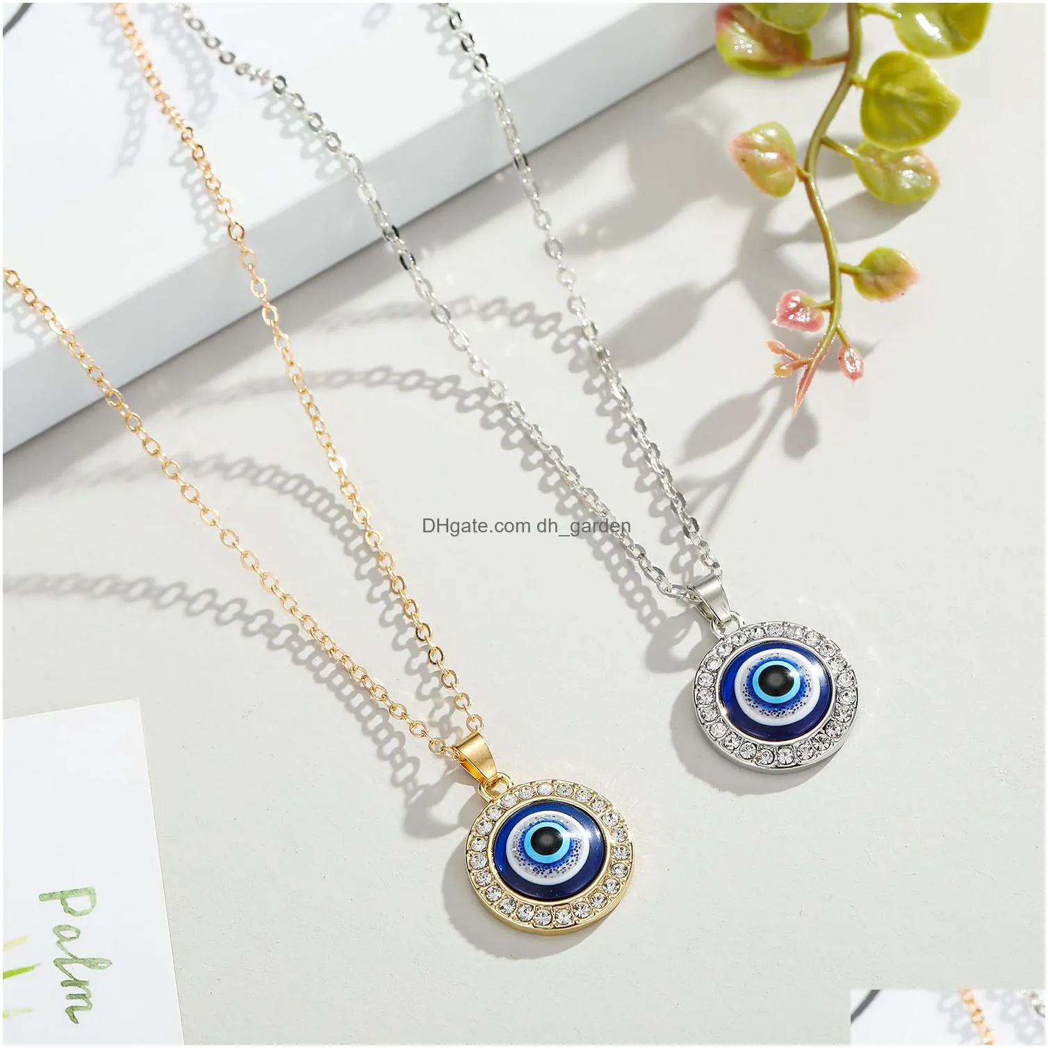 14mm coloured glaze blue evil eye necklaces fashion zircon lucky turkish eye necklace for friend jewelry gift