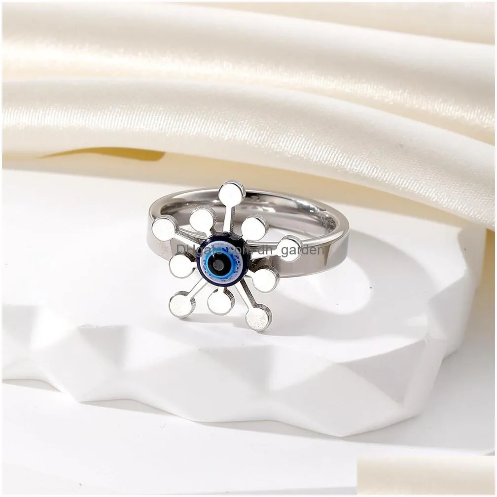 vintage blue evil eye finger ring for women gift jewelry hollow flower turkish lucky eye adjustable party accessories size 17 18 19 20