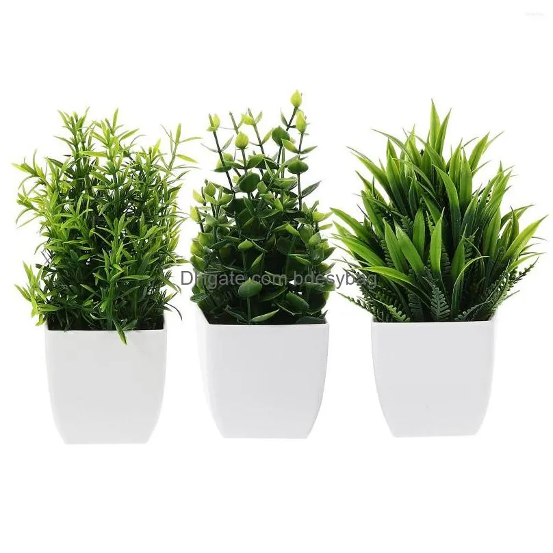 decorative flowers 3 pcs simulated potted artificial adornments fake bonsai small indoor plants accessories green decors pp office