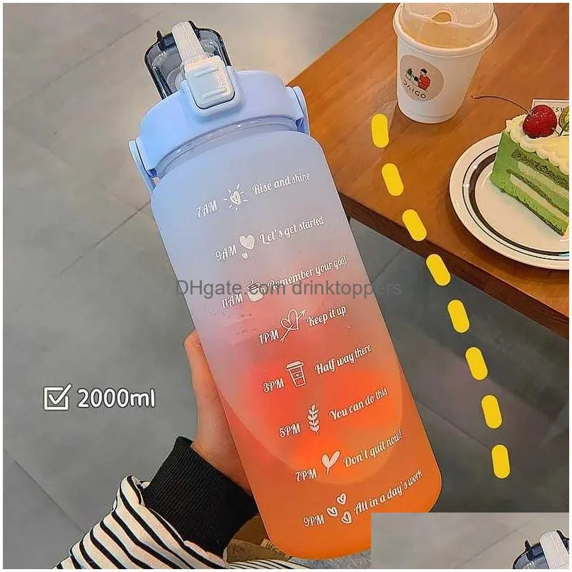 2l water bottle straw cup time scale couple water cup large capacity student fitness cup outdoor sports portable travel bottle