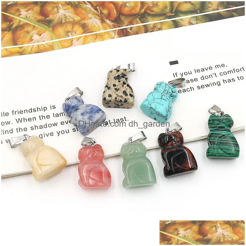 natural stone little carved cat pendants fashion animal charms for jewelry making necklace earrings fengshui