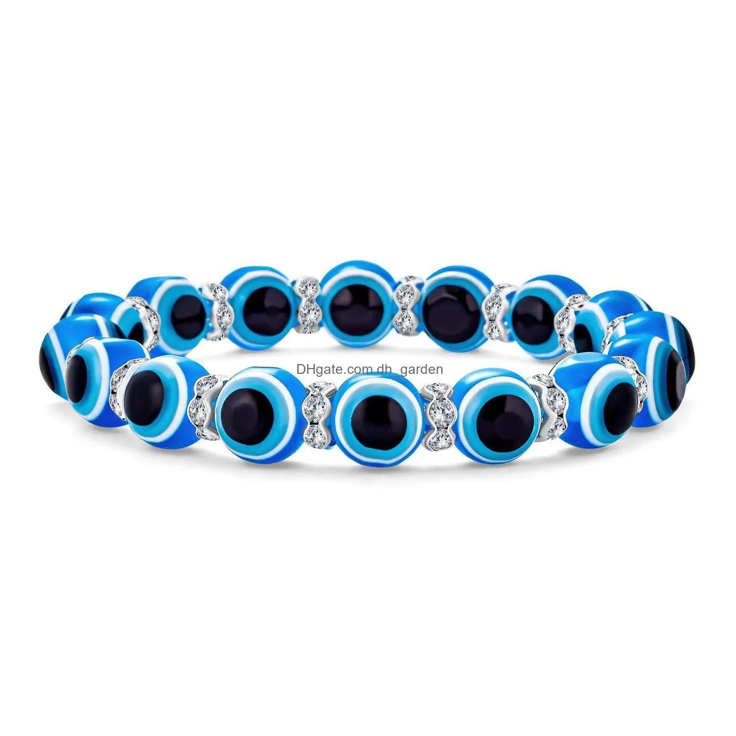 colorful turkish blue evil eye 10mm red blue fish eye rhinestone beads elasticity bracelet for men women jewelry