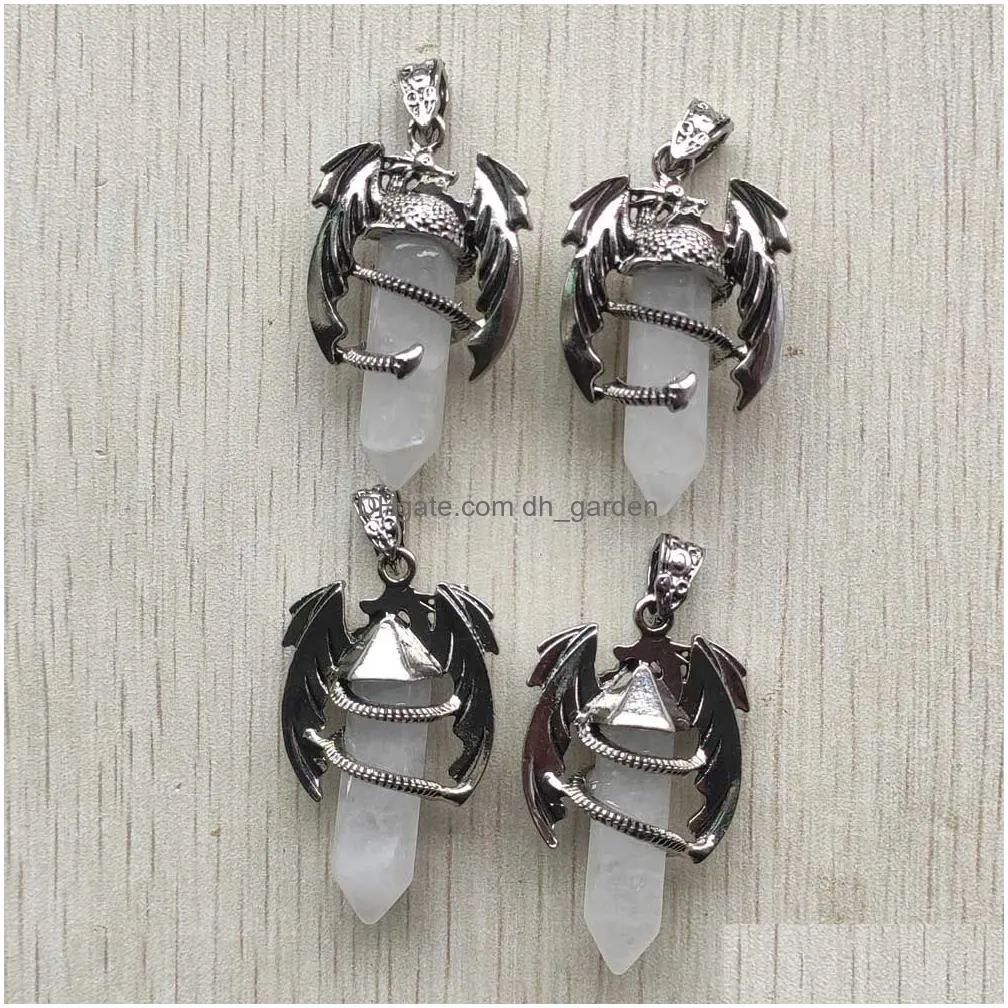 natural gem stone vintage dragon man hexagonal crystal pendants for necklaces jewelry making