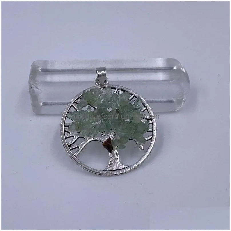 alloy tree of life gravel stone pendant energy rose quartz chip bead girls women gift necklace jewelry making wholesale