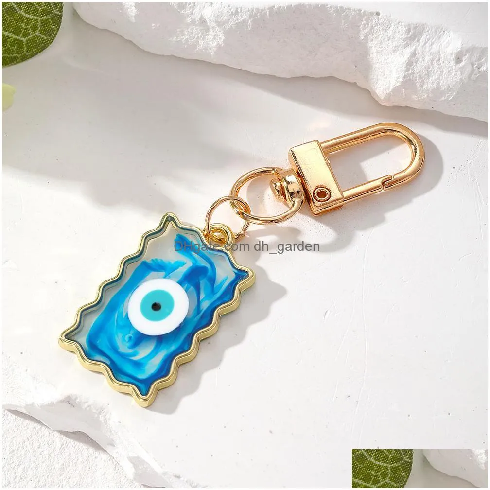 rectangle turkish evil eye keychains lucky resin blue pink red eye key chain keyring for men women car key pendant