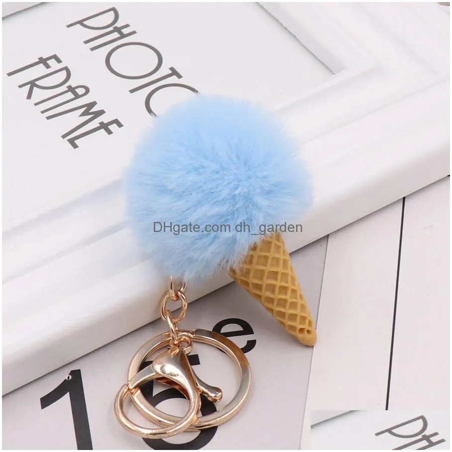 5cm faux fur ice cream pendant keychain cute cartoon keychain plush furry bags hang cone car key chain keyring creative gift