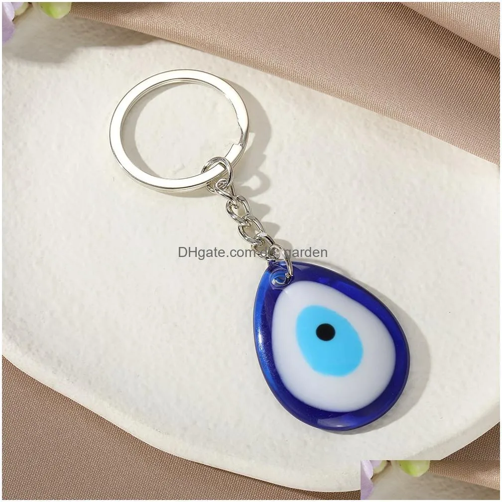 simple turkish evil eye keychain water drop acrylic keyring women men lucky blue eye bag car box phone charm key ring pendant