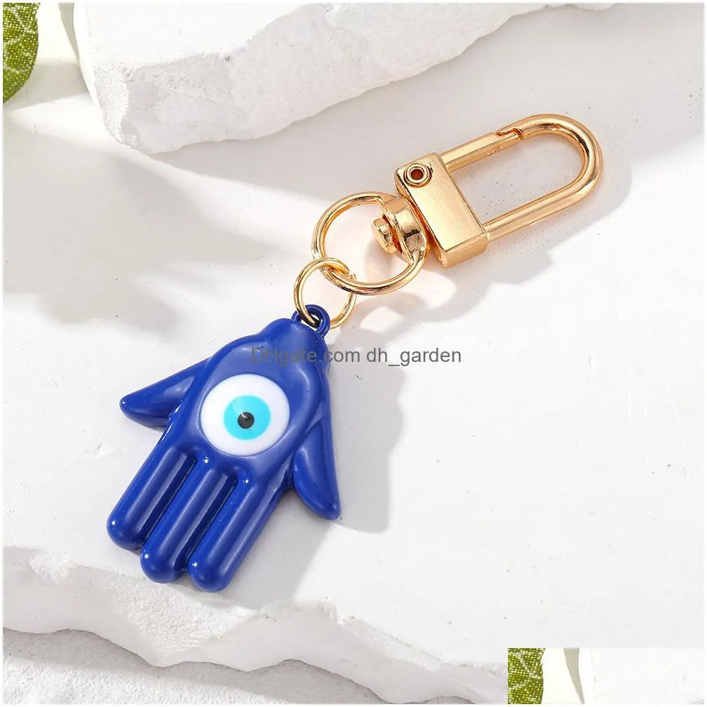 candy colors hamsa hand keychain key ring for women men fatima hand blue eye bag car key accessories pendant