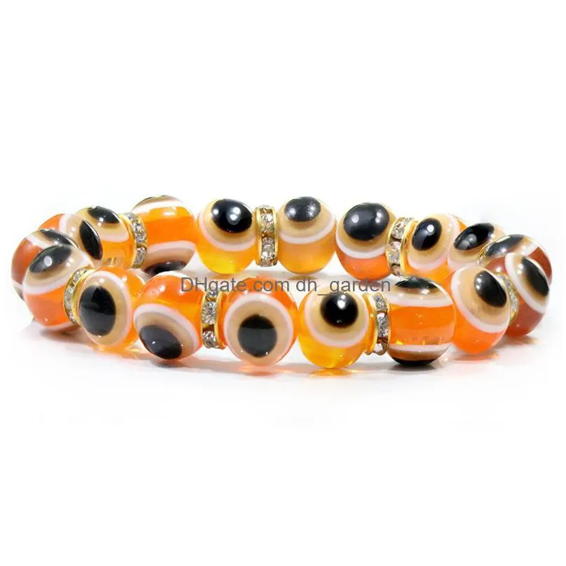 colorful turkish blue evil eye 10mm red blue fish eye gold rhinestone beads elasticity bracelet for men women jewelry