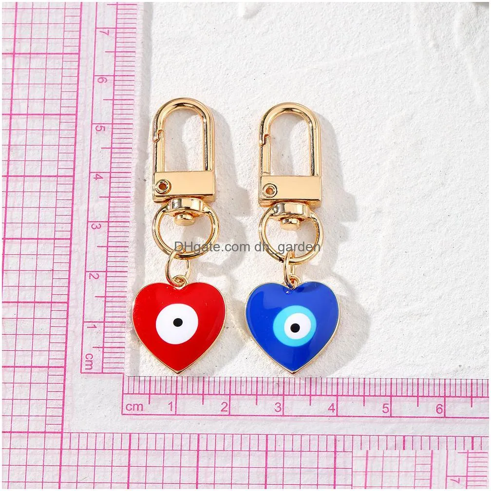 bright peach heart evil eye clasp key rings for friend lovers gift blue eye charms bag car keyring pendant keychain