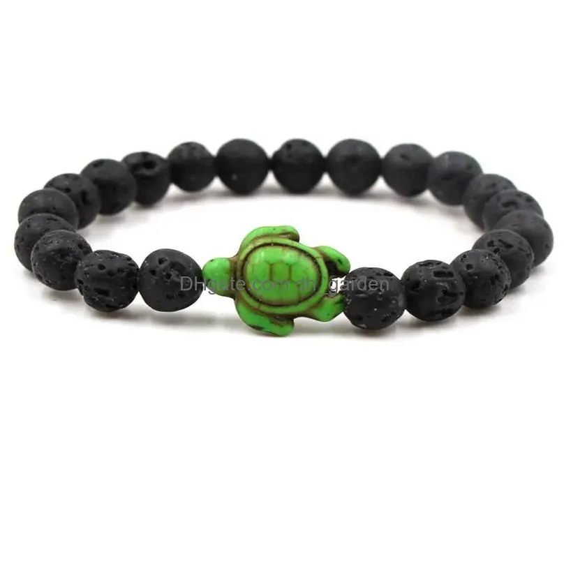 natural stone 8mm black lava stone beads tortoise charms bracelet  oil perfume diffuser bracelets stretch yoga jewelry