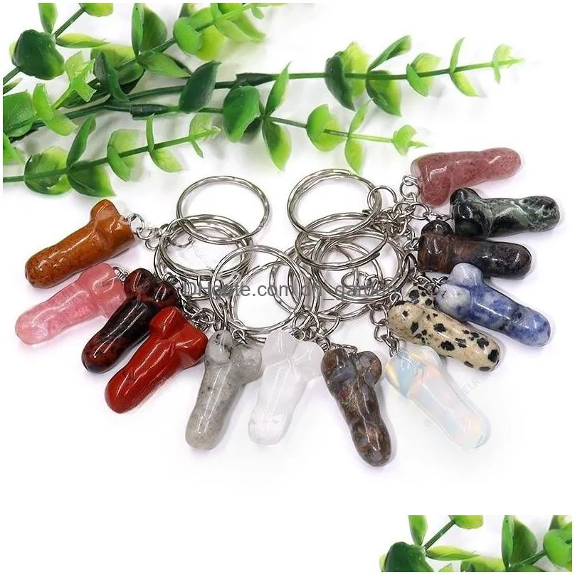 keychains man penis pendant for natural stone genitalia shaped pendants car keyring hanging jewelry funny women friends gifts