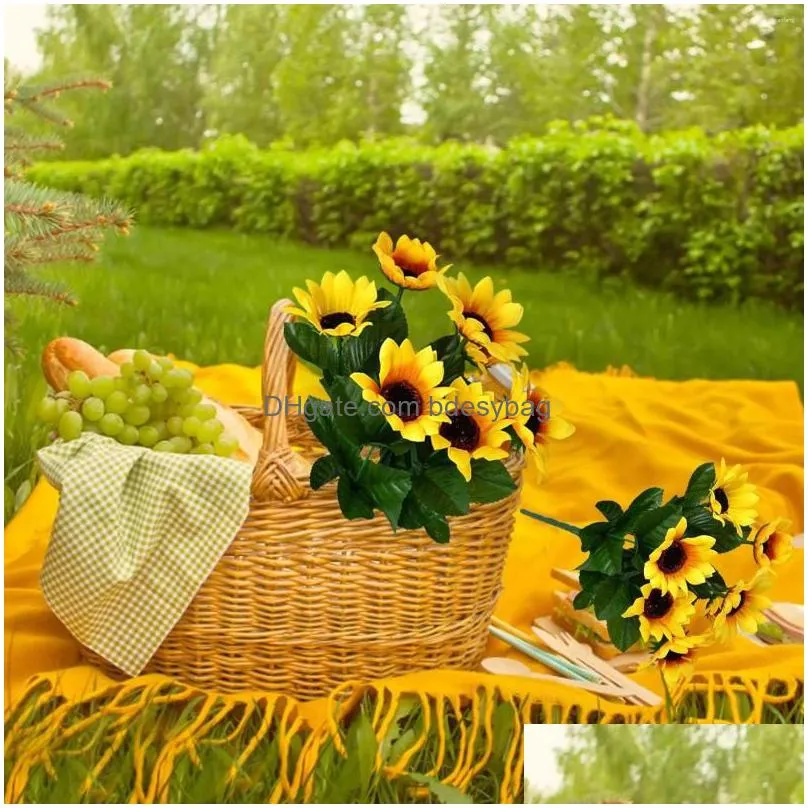decorative flowers fall fabric garland floral stems artificial sunflowers bouquet with leaves silk for home office parties and