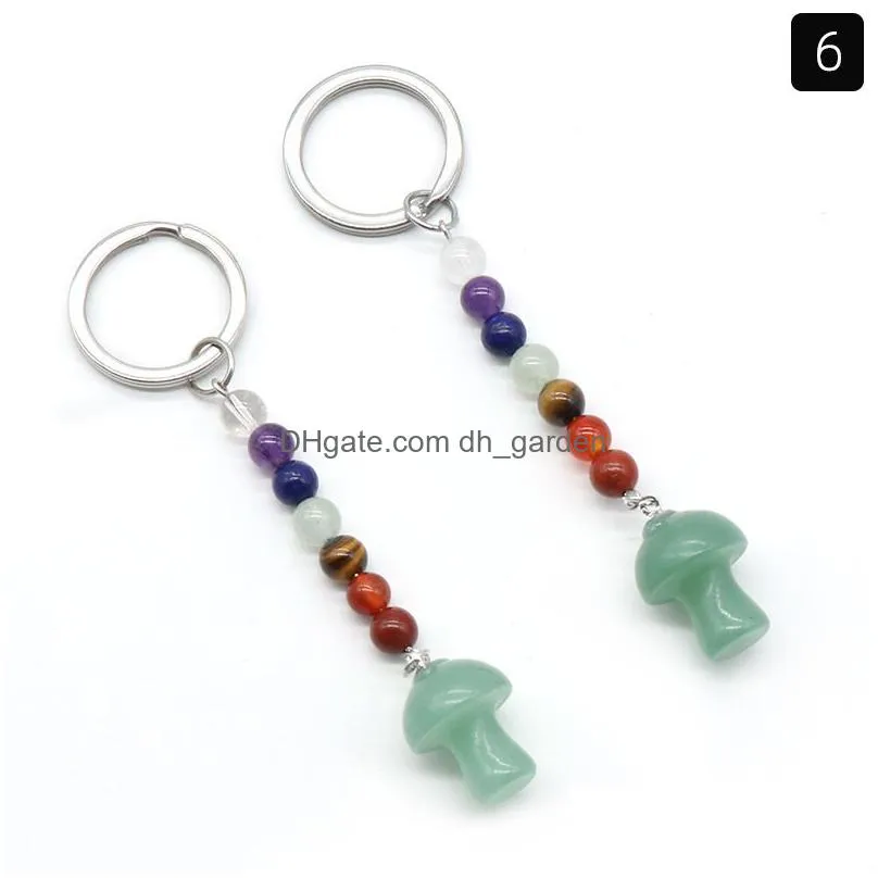 mushroom statue key rings 7 chakra beads chains stone carved charms keychains healing crystal keyrings for women men christmas gift